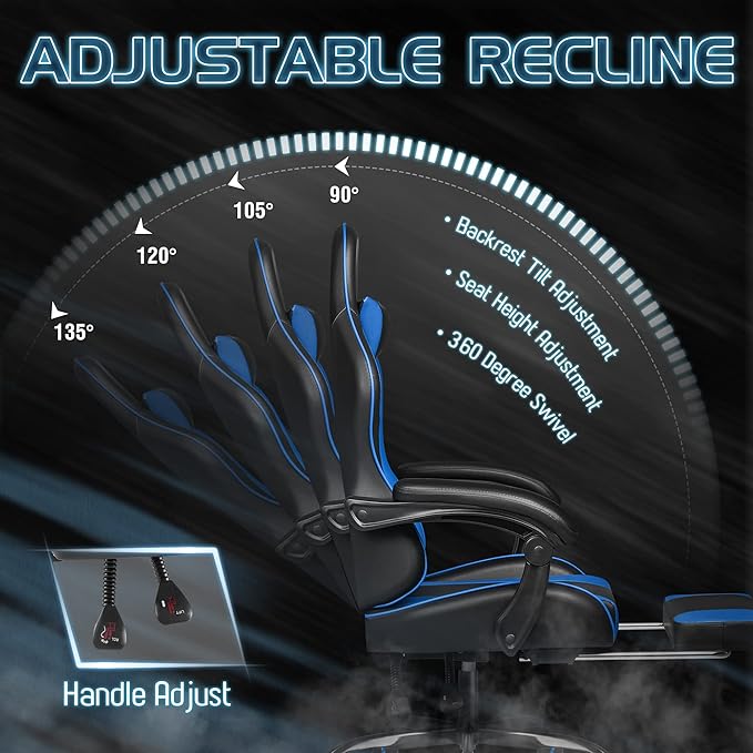Homall Gaming Chair, Video Game Chair with Footrest and Massage Lumbar Support, Ergonomic Computer Chair Height Adjustable with Swivel Seat and Headrest (Blue)