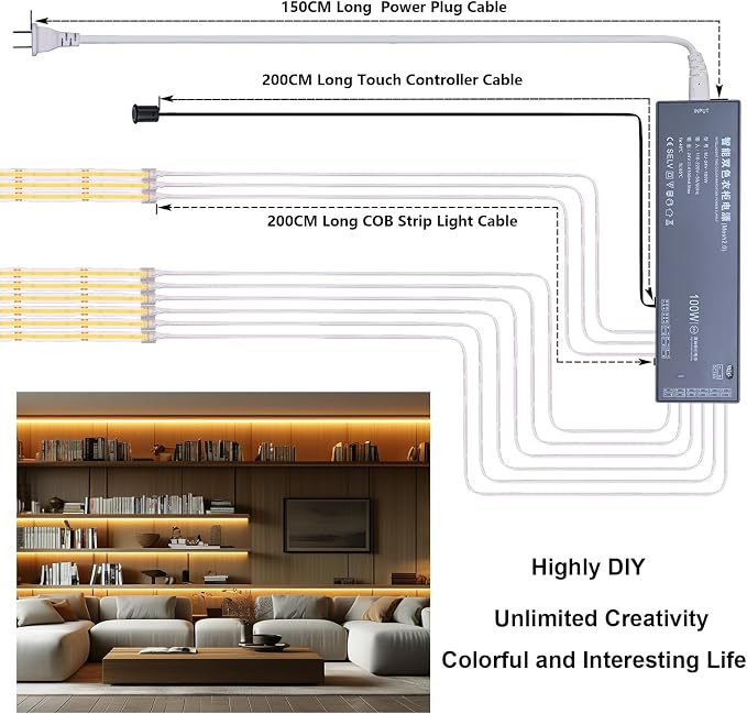 BENLUN 24V CCT COB LED Under Cabinet Strip Lighting 32.8ft, 2700K-6500K Cuttable LED Tape Light CRI 93 with Remote Controller and Power Supply for Kitchen Bookcase Shelf Display Room