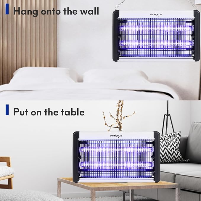 FRAXINUS Electric Bug Zapper, UV Insect Killer, Indoor Fly Catcher, Mosquito Killer Lamp, 3500V High Powered Grids, 20W UV Light Attract to Zap Flying Insects. (Including 2PCS Bulbs)
