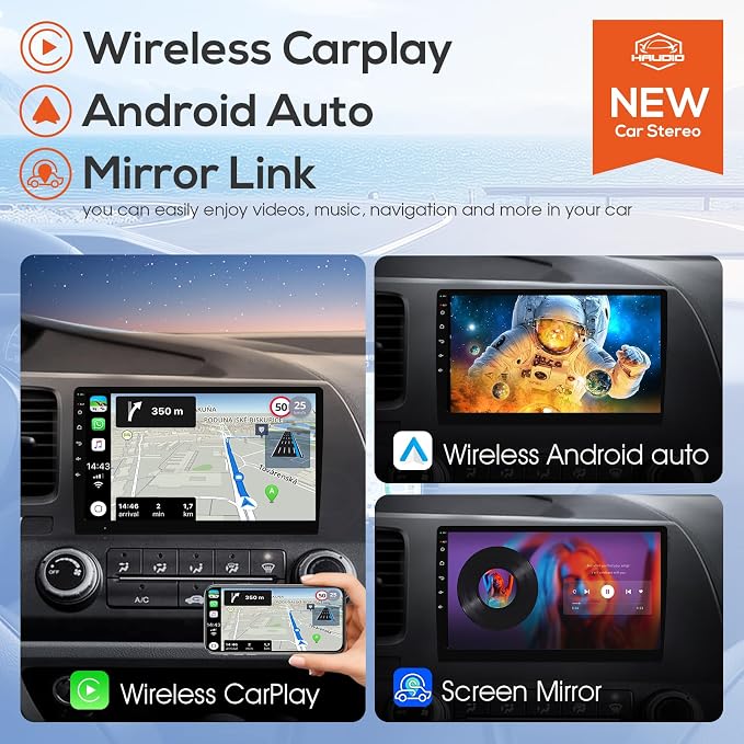 Haudio 10.1" Double Din Car Stereo, Touchscreen Car Radio with Wireless Apple CarPlay & Android Auto, Bluetooth 4.1, HD Backup Camera, Mirror Link, GPS Navigation, WiFi, Voice Control, 2+64GB, FM/AM