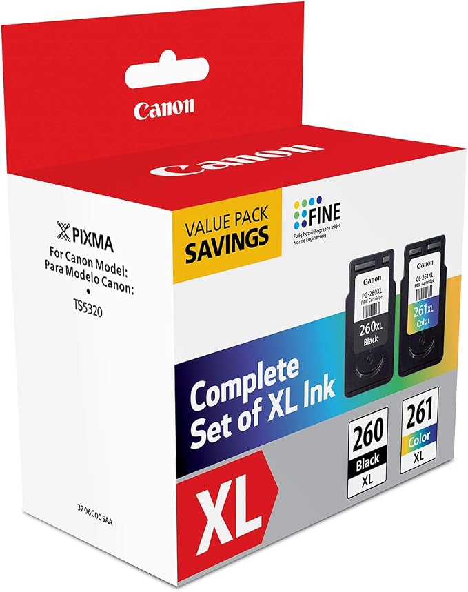 Canon PG-260 XL/CLI-261 XL Genuine Ink Value Pack (2 Cartridges),Compatible with TS5320,TR7020,(Pack of 2)