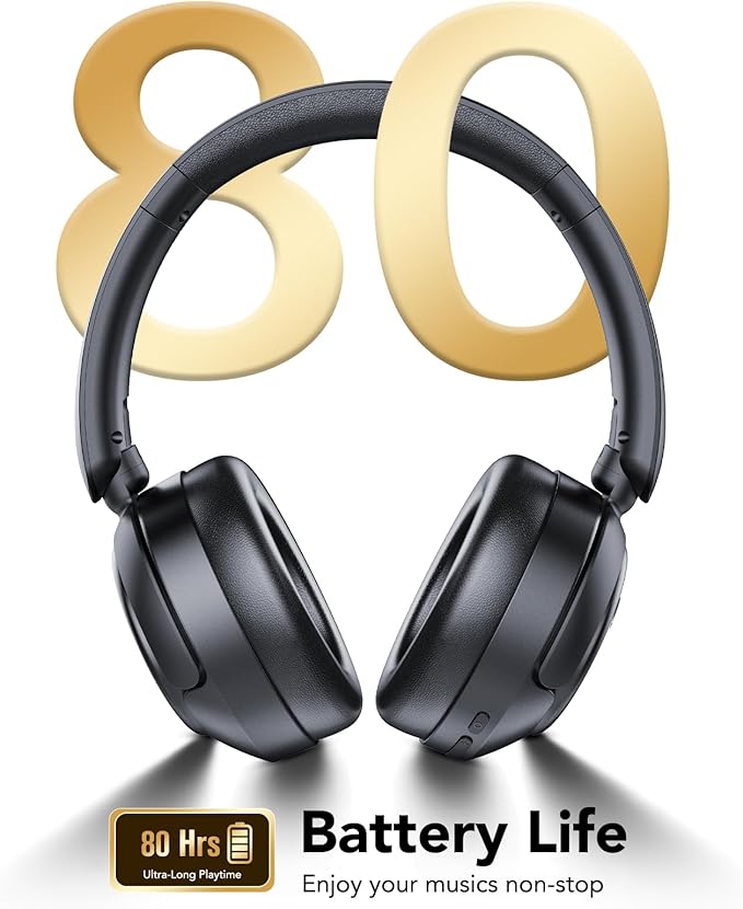 Hybrid Active Noise Cancelling Bluetooth Headphones, Wireless Over Ear Headphones with Bluetooth 5.4, 80H Playtime, Stereo Sound, 6 ENC Clear Call Mic, Low Latency for Travel Office Workout