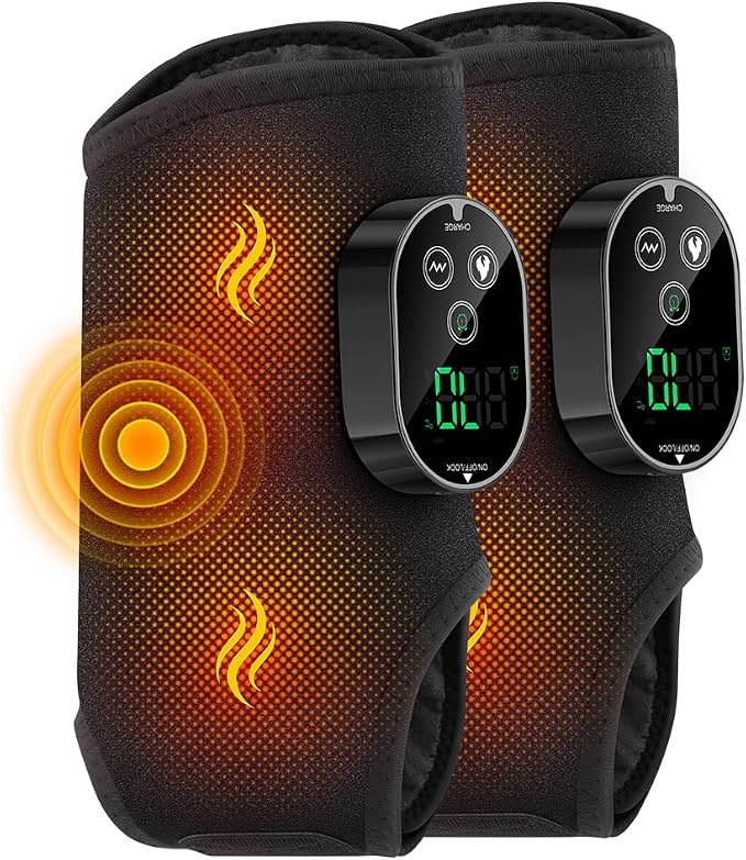2-Pack Cordless Foot and Ankle Massager, Ankle Heating Pad with Massage, 6 Heat Levels & 3 Massage Modes with Timer (Black)