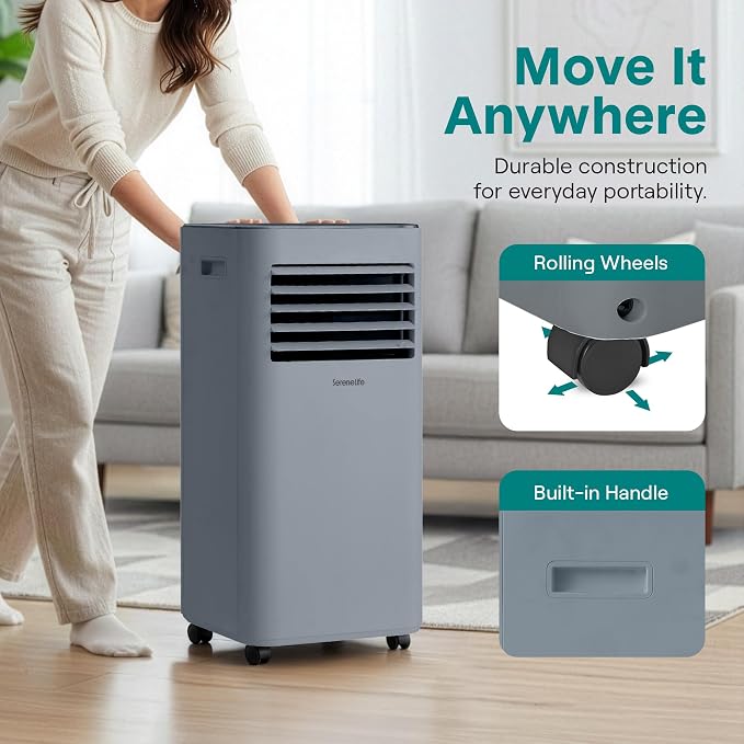 SereneLife Portable AC 8000 BTU, 3-in-1 Cooling, Dehumidifier And Fan Modes, Compact Standing Air Conditioner, Energy Efficient 300 Sq. Ft. Climate Control, Universal Castors And Window Mount Kit