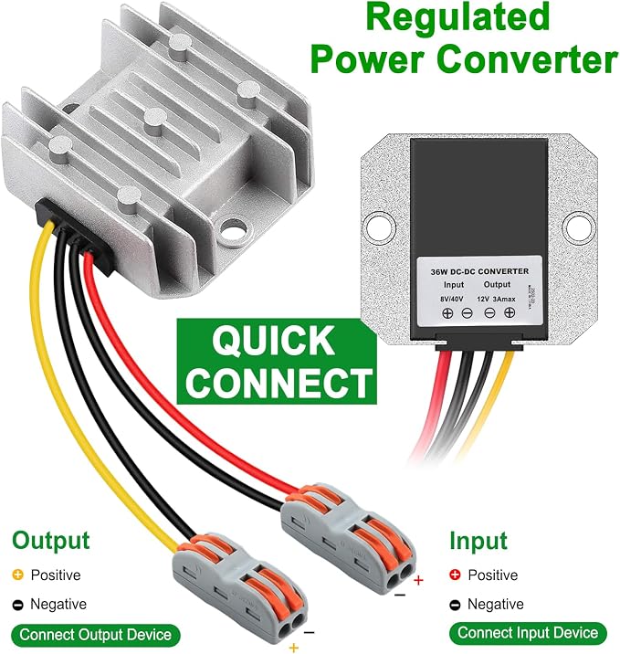 EAGWELL DC 8-40v to 12v Converter 3A 36W Step Down Converter Voltage Reducer IP68 Waterproof Transformer for Golf Cart Truck Boat Vehicle