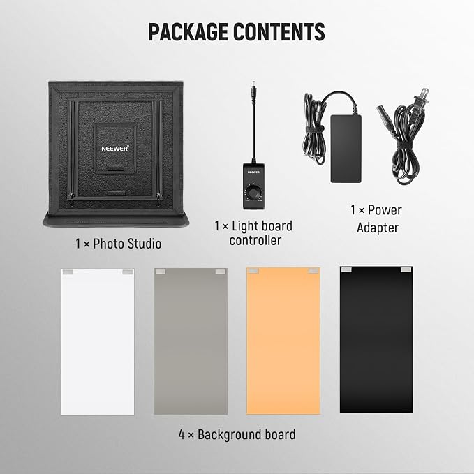 NEEWER 50W Upgraded Photo Studio Light Box, 20"x20" Portable Folding Photography Lightbox, 4 Backdrops, 5600K 192 LEDs 5310lx/0.5m Dimmable Picture Booth Shooting Tent for Jewelry Electronics, LP50