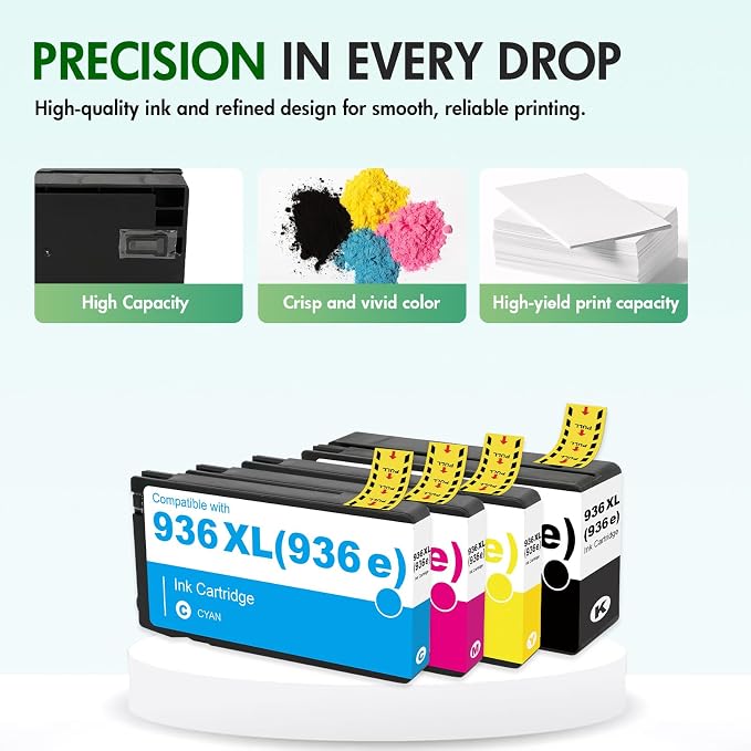 Toner Bank 936 936XL 9125e 9120e Ink Cartridges Combo Pack: Replacement for HP 936e 936XL 936 Ink Cartridges for HP Printers OfficeJet Pro 9730e 9130 9135e 9122e 9128e 9110b 9120