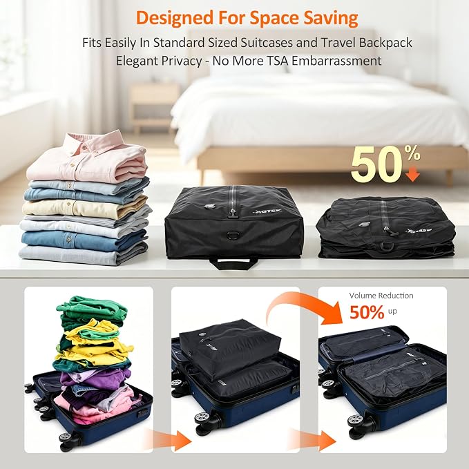 AGPTEK Travel Vacuum Bags with Mini Pump, IP67 Waterproof 2PCS Compression Bags for Carry on Luggage and Backpack, Electric Air Pump with 5 Nozzles & LED Light, Vacuum Seal Packing Cubes for Clothes