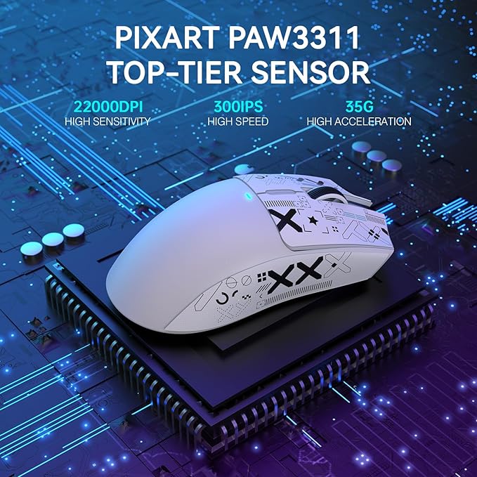 ATTACK SHARK X11 Lightweight Wireless Gaming Mouse with RGB Charging Dock,Tri-Mode-2.4G/USB-C Wired/BT,22K DPI,PAW3311 Optical Sensor,HUYU Switch, 5 programmable Buttons for PC/Mac(White&Sticker)