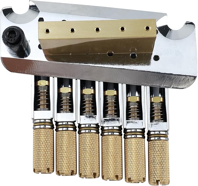 10.5mm Headless Electric Guitar Bridge Chrome Brass Block Saddle Hardened Steel Plate 2 point tremolo bridge for Fanned-fret 6 String Headless Electric Guitar Replacement parts