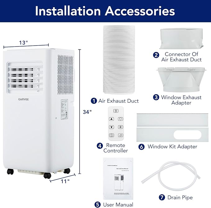 Garvee 10000 BTU Portable Air Conditioners with Remote Control, 3 in-1 Free Standing Cooling AC Unit with Dehumidifier Fan Function, Cools Room up 450 Sq. Ft, Auto Swing, Sleep Mode, 24H Timer