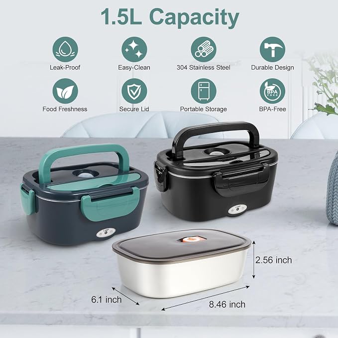 SOHIDA 1.5L Stainless Steel Inner Container with Lid – Single Compartment, Removable, Dishwasher Safe, Compatible with 1.5L Electric Heated Lunch Box, Easy to Clean