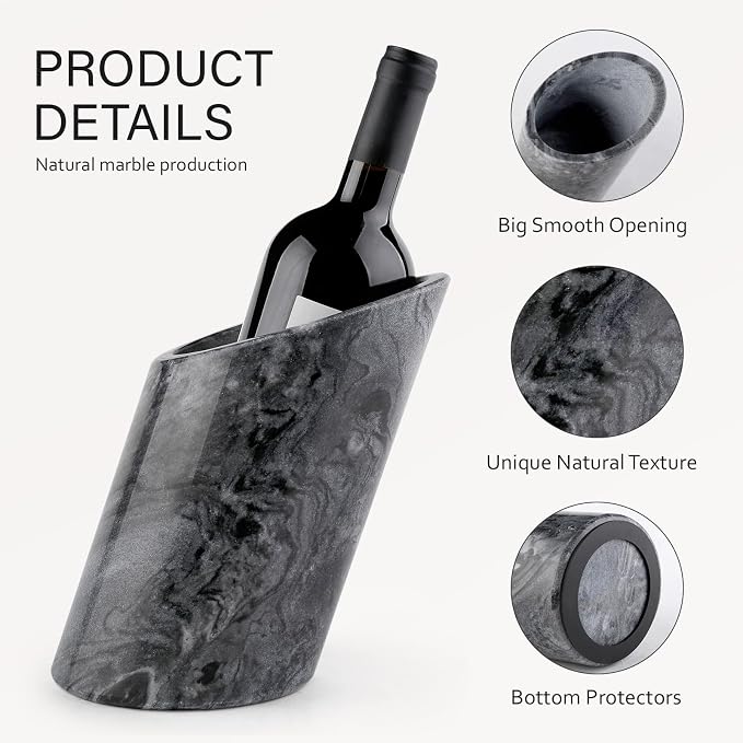 Marble Wine Bottle Chiller - Portable Tabletop Champagne Bucket Cooler for Cocktail Party Dinner Oblique-Monte Grigio