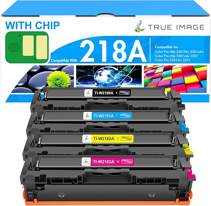 218A Toner Cartridges 4 Pack 218 3301sdw 3301 3301fdw Compatible Replacement for HP 218A 218X for HP Color LaserJet Pro 3201dw 3201 MFP 3301cdw Printer Ink Set with Chip High Yield W2180A (B/C/Y/M)