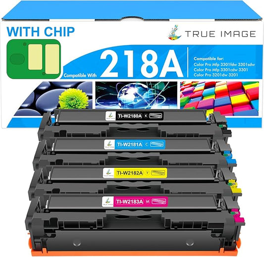 218A Toner Cartridges 4 Pack 218 3301sdw 3301 3301fdw Compatible Replacement for HP 218A 218X Color LaserJet Pro 3201dw 3201 MFP 3301cdw Printer Ink Set with Chip High Yield W2180A (B/C/Y/M)
