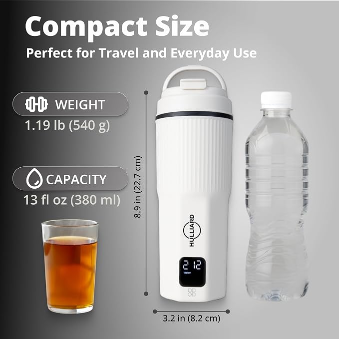 Travel Electric Kettle, 450ml, Dual Voltage, 316 Stainless Steel | 6 temperature presets, 100–240V dual voltage, auto shut-off, 316 stainless steel interior, 450ml capacity
