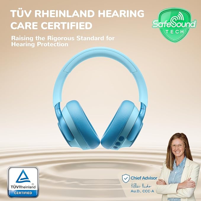 iClever Q950 Hearing Care Certified Noise Cancelling Headphones for Kids | SafeSound Tech 3.0, TÜV Certified, Sensory Inclusive for Autism, Red Dot Award Winner, 60H Playtime, Storage Case for Travel
