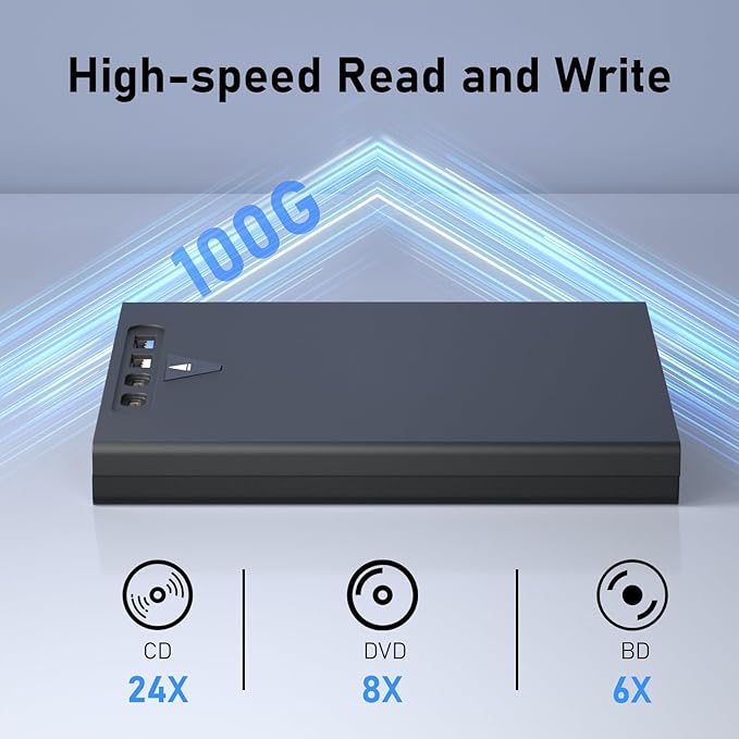 External Blu Ray Drive for Laptop, 7 in 1 Support 100G Disc Read/Write Bluray Drives, Portable External Bluray/DVD Drive for PC with USB 3.0 Type-C, 3D Blu Ray Burner with Bag for Windows MacOS Linux
