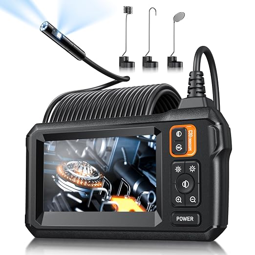 Endoscope Camera with Light, Inspection Borescope Camera with 4.3" IPS Screen, 1920P HD with 8 LED Lights, 32.8FT Semi-Rigid Cord Bore Scope, IP67 Waterproof Endoscope for Sewer, Dual Lens(Orange)