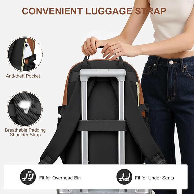 Women Laptop Backpack College Bookbag: 15.6 inch Backpacks with Pouch Pocket for Large Capacity Cup Travel Waterproof Book Bag Anti-theft Casual Work Bookbags for Teacher Nurse Black Brown