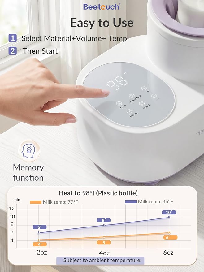360° Airflow Heating Waterless Baby Bottle Warmer with Gentle Rock Motion for Breastmilk and Formula - Precise Temperature Control & Even Heat Distribution
