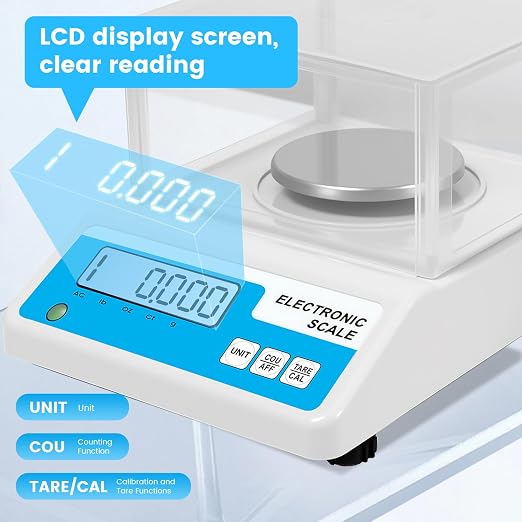 Lab Analytical Balance Scale 500g x 0.001g, 001 Gram Scale High Precision Digital Scale with Windshield, Jewelry Scale for Gold Powder Laboratory Kitchen School, 4 Units with LCD Display,