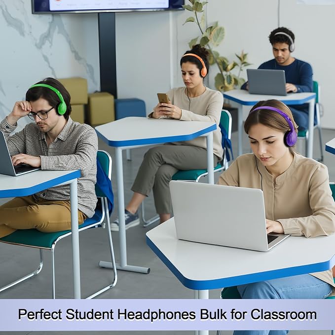 Yunsailing 30 Pack Bulk Over Ear Headphones Set On Ear Headsets Earphones with Adjustable Headband and 3.5mm Plug for Group Learning, Computer Lab, Library, Online Lesson (Bright Color)