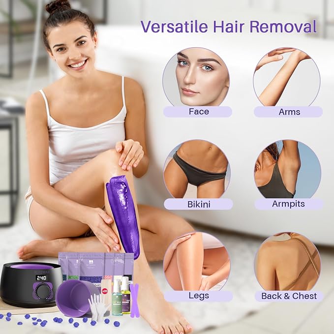 BLITZWAX Brazilian and Bikini Waxing Kit for Women, Hard Wax Warmer for Face, Legs and Body, At Home Hair Removal Kit, Beginner Friendly, Fast Heating, 51 Accessories, 6 Types Wax Bean Formula