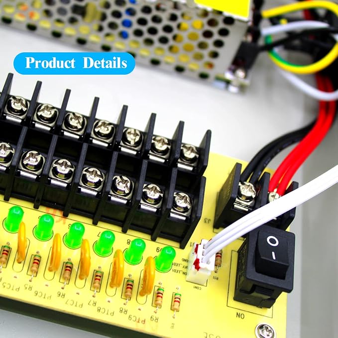 9 Channel 12 Volt DC Output 5A CCTV Distributed Power Supply Box for Security Camera with AC Plug and Lock for Security Cameras, DVRs, CCTV Power Supply (5A 9-Channel)