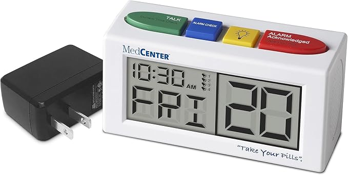 MEDCENTER Talking Alarm Clock HSA/FSA, Medication Pill Reminder Clock, Alarm Clock for Dementia and Visually impaired - Digital Clock Ex Large White (with Adapter) Gift for Mom, Dad, Elderly, Seniors