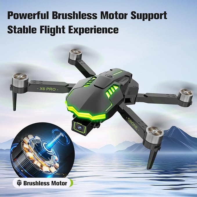 Drone with Camera 1080P for Kids and Adults, Foldable Drone with Brushless Motor RC Quadcopter, Toys for Boys and Men Birthday Gifts (Green)