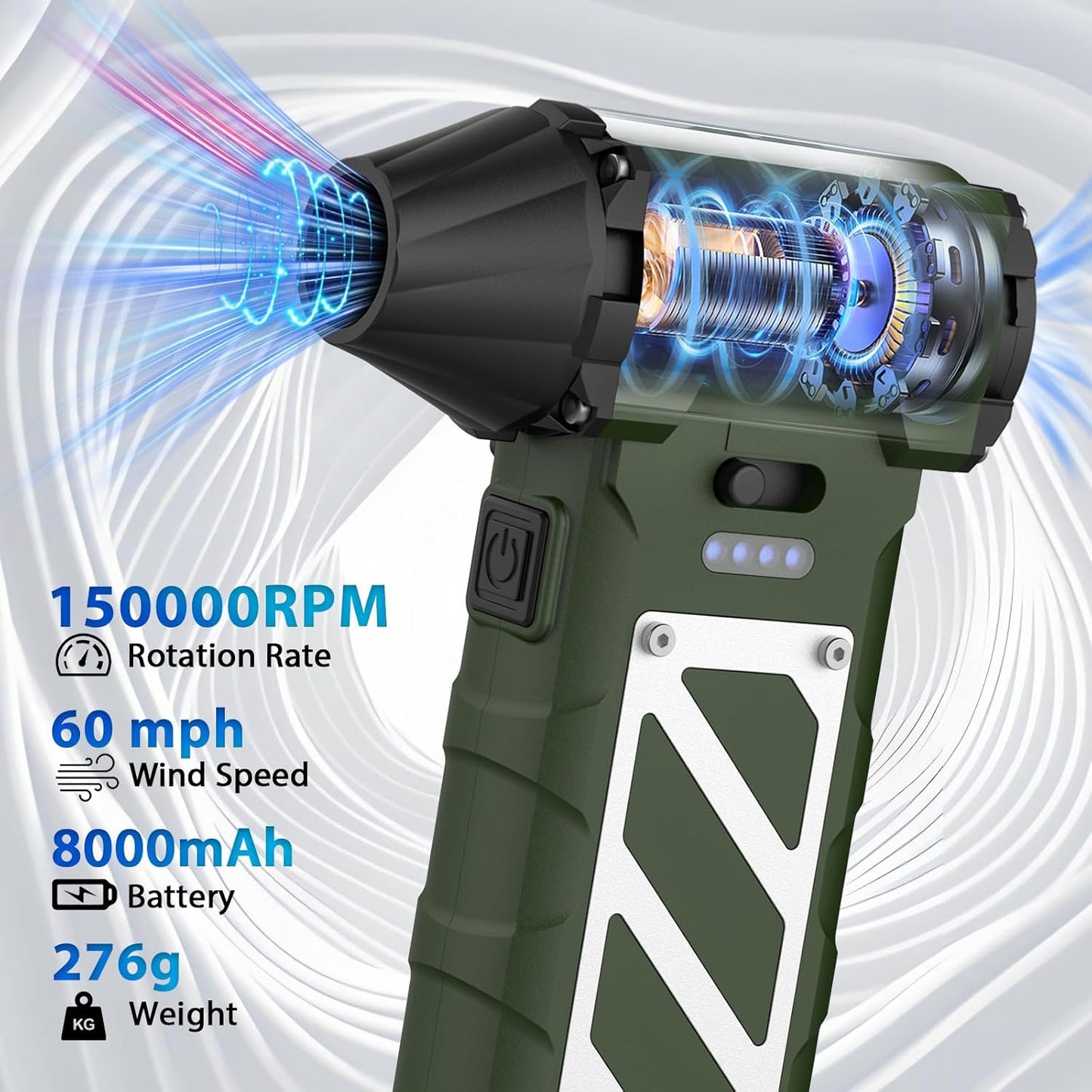 Electric Air Duster-Compressed Air Duster,60mph Wind Stepless Speed Canned Air for PC/Computer/Blaster/Electronics/Home Cleaning, 150000RPM Air Blower to Spray Air Can Dust Off Keyboard Cleaner(Green)