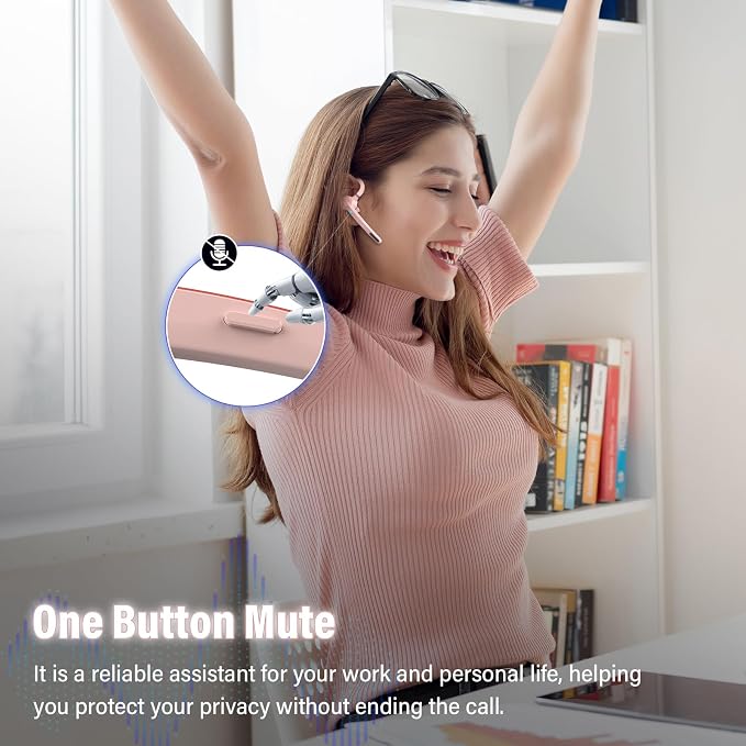 2026 Bluetooth Headset, Wireless Bluetooth 5.3 Earpiece, 90Hrs Single-Ear Headset with APTX HD Audio & Mute Button, Dual Noise Cancelling Mics, Hands Free Headphone for Trucker, Business, Gym, Pink