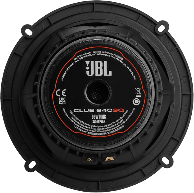 JBL Club 64CSQ - 6-1/2” Component Premium Speakers, 95W RMS, 285W Peak, Sensitivity (@ 2.83V): 93dB, Frequency Response: 48Hz – 21kHz, Nominal Impedance: 3.0 ohms