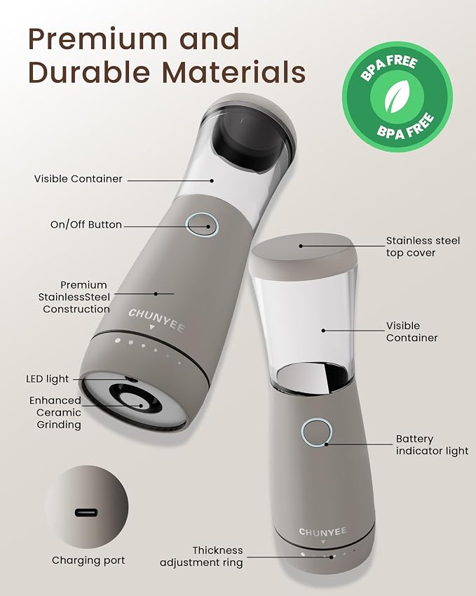 Electric Salt and Pepper Grinder Set - Automatic Stainless Steel Rechargeable Salt and Pepper Grinder Set with Storage Base, Large Capacity, LED Light & Adjustable Coarseness, Ideal Kitchen Gadget