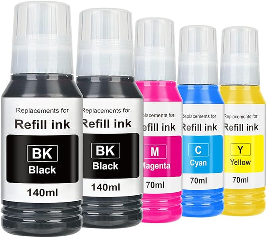 Replacement for Epson 502 Ink Refill Bottles Remanufactured for Ink for EcoTank ET-3850 ET-2850 ET-4850 ET-15000 ET-3760 Printer (5 Bottles, 2BK,CMY)