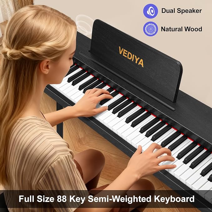 Digital Piano Keyboard 88 key,Semi-Weighted Electric Piano,Full Size Acoustic Piano for Beginners with Pedal, USB-MIDI Compatibility (Black)