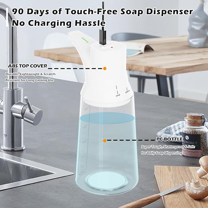 2 Pack Automatic Liquid Soap Dispenser Touchless,4-Level Adjustable Modern White Bathroom Hand Soap Dispenser, 700ml Rechargeable Electric Motion Sensor Waterproof Pump for Kitchen
