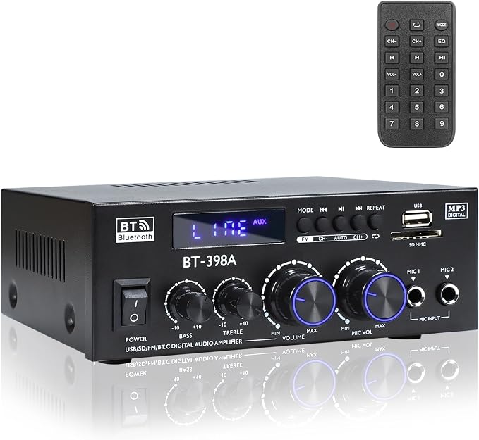 Joengoep BT-398A Stereo Audio Amplifier,Receiver for Speakers Max 900W,2.0 Channel Stereo Receiver with FM Radio,USB/SD/AUX Optical & Coaxial Input for Passive Speakers