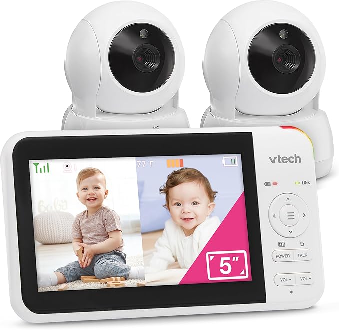 VTech Baby Monitor No WiFi, 2 Cameras & Remote Pan-Tilt-Zoom for Twins & Two Rooms – Hack-Proof, 17Hr Battery, 1000ft Range, Auto Night Vision, Temperature Sensor | VM924-2