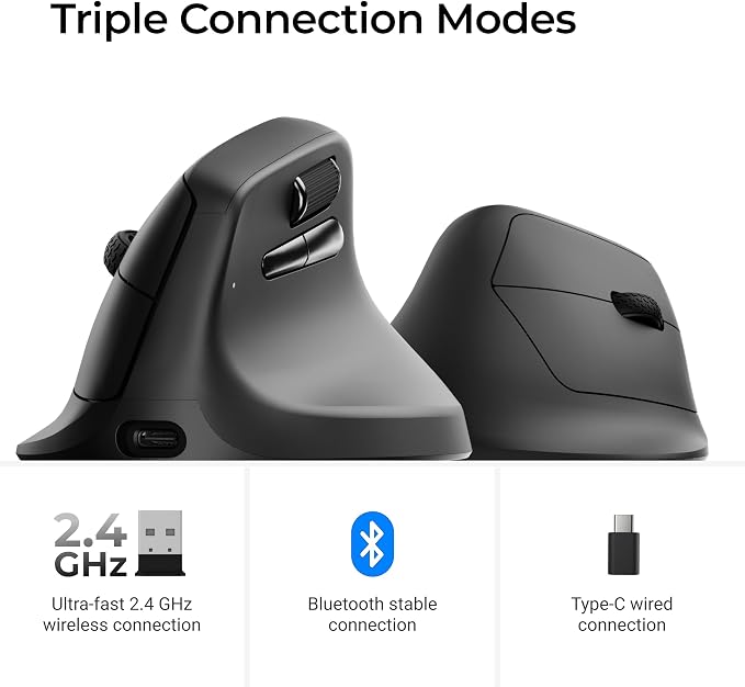 Keychron M5 Wireless Ergonomic Mouse, Compact Vertical Mice with Thumb Wheel, Silent Clicks, 2.4 GHz/Bluetooth/Wired Rechargeable, Customizable Buttons, for Laptop macOS/Windows - Black