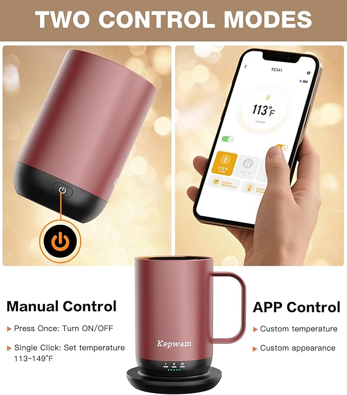 Kepwam Self-Heating Coffee Mug T1, 16oz Rechargeable Heated Coffee Mug, Smart Coffee Warmer Mug with App-Controlled,Advanced Temperature-Controlled Heating Coffee Gifts for Women Men Coffee Lover
