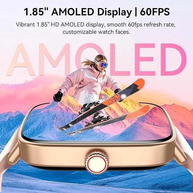 Smart Watch for Women, 1.85" HD AMOLED Fitness Tracker (Answer/Call) with 24/7 Heart Rate/Sleep/SpO2 Monitor for iPhone & Android, 120+ Sports Modes Smartwatch with IP68 Waterproof, 2 Bands