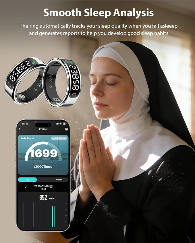 LETLET Smart Ring for Women for Men,60 Health Metrics,Accurately Monitors Heart Rate,Blood Oxygen (SpO2),Sleep,Stress and Women’s Health Metrics.Fitness Rings for Women,Ultra-Thin(Sliver, 12#)