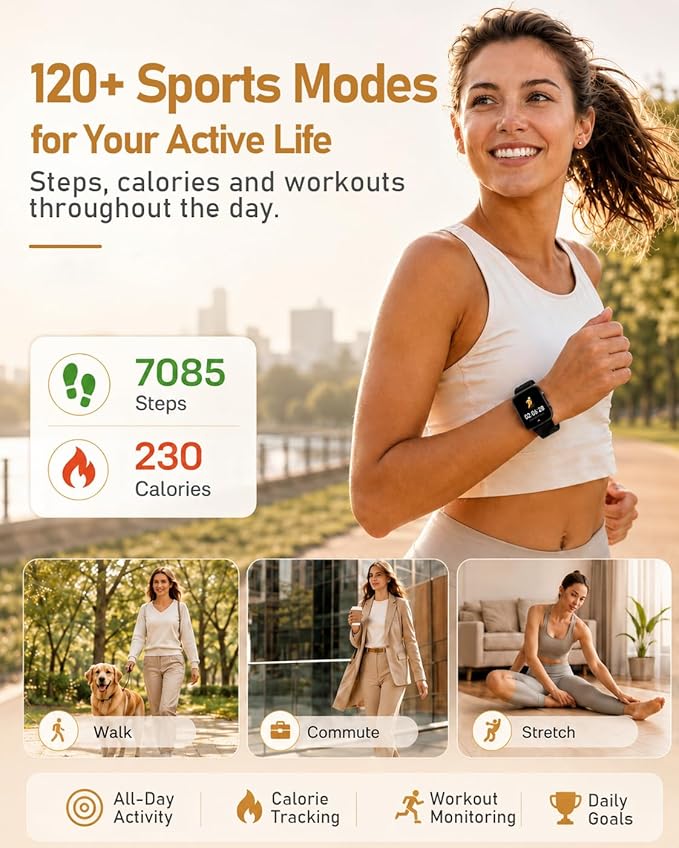 MorePro Health Fitness Tracker (Make/Answer Call), 24/7 Heart Monitor with Blood Pressure, Blood Oxygen, Sleep Tracking, 120+ Sports Modes Smart Watch with 7-Day Battery, Compatible with iOS Android