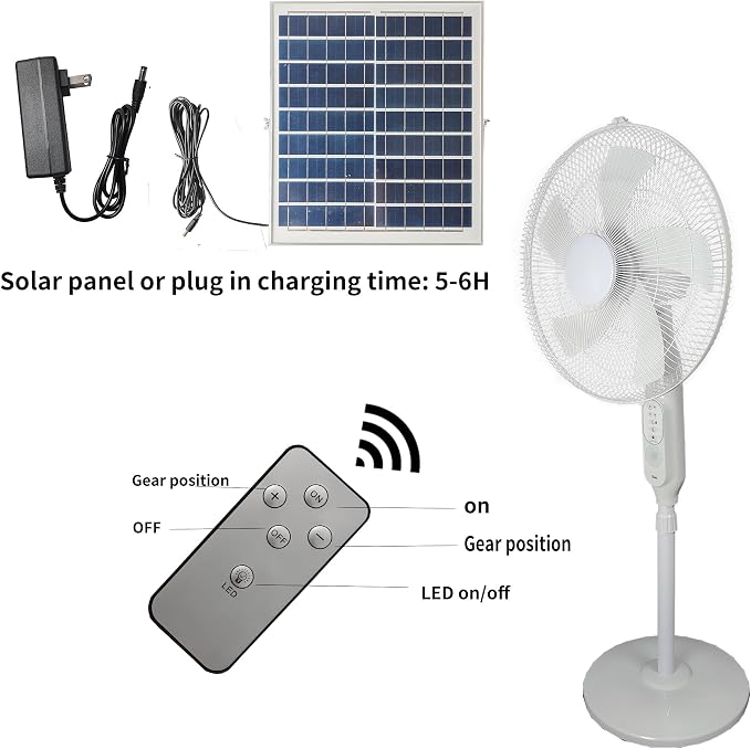 16-inch Solar Oscillating Standing Fan,15000mAh Rechargeable Mobile Fan,Remote Control Floor Fan, Height-adjustable Suitable for Bedroom, Study or Outdoor