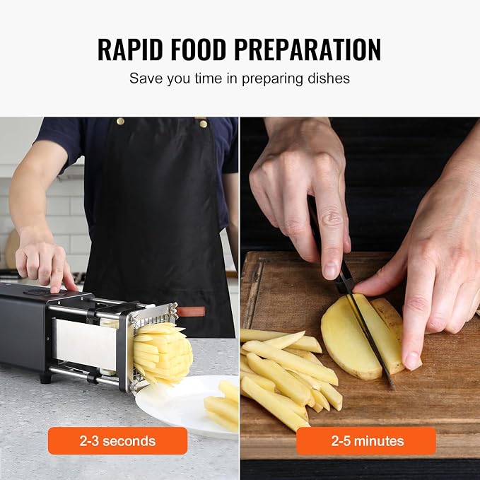 VEVOR Electric French Fry Cutter, Potato Slicer with 1/2-Inch and 3/8-Inch Stainless Steel Blades, Potato Cutter Chopper w/Anti-slip Feet, Great for Potato, French Fries, Cucumber, Vegetables, Carrot