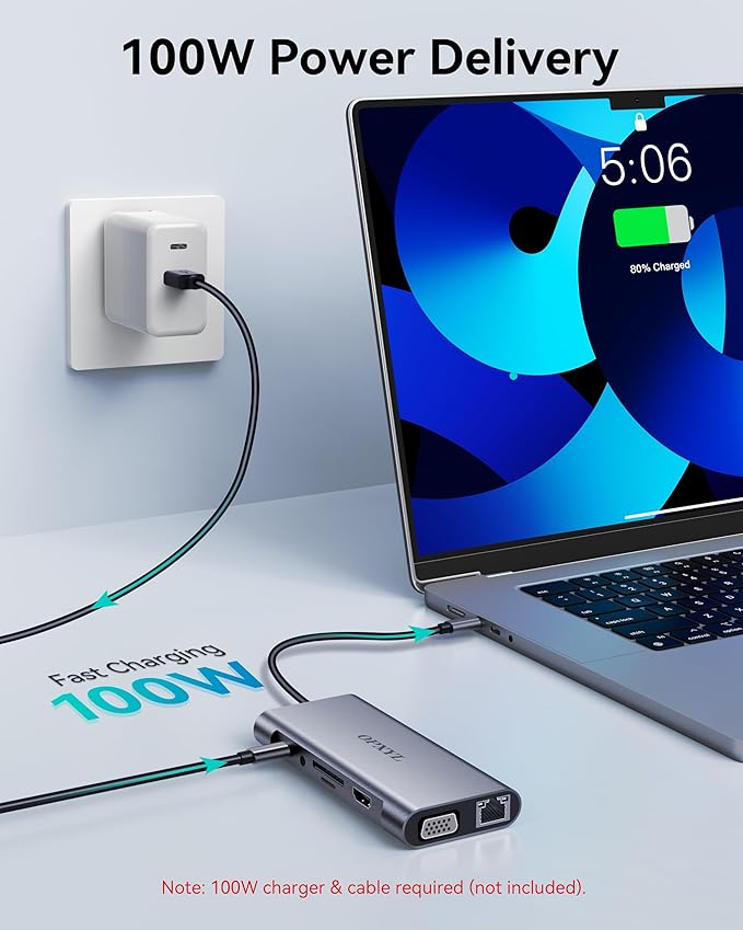 OPXYL 11-in-1 USB C Hub Multiport Adapter, USB C Docking Station with 4K HDMI, VGA 1080P, 100W PD, Ethernet, SD/TF, Audio, USB 3.0 Port, Laptop Dock for MacBook Pro/Air, iPad, Windows