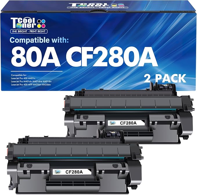 CF280A 80A Toner Cartridge Black Compatible for HP 80A CF280A CF280X 80X for HP LaserJet Pro 400 M401n M401dn MFP M425dn M401dne M401dw M425dw M425 M401 Printer Toner Ink 2-Pack