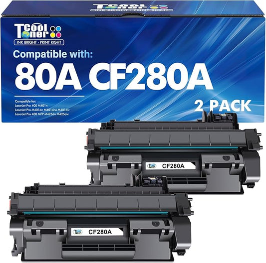 CF280A 80A Toner Cartridge Black Compatible for HP 80A CF280A CF280X 80X for HP Laserjet Pro 400 M401n M401dn MFP M425dn M401dne M401dw M425dw M425 M401 Printer Toner Ink 2-Pack